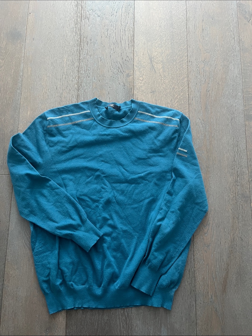 Men's Crewneck Sweater in Teal with Contrast Shoulder Stripes